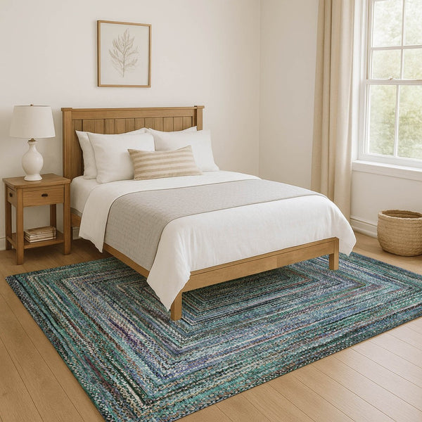 HomeRoots 10' X 14' Teal & Brown Geometric Area Rug - Washable, Durable, UV-Protected, Perfect for High-Traffic Spaces! 699268