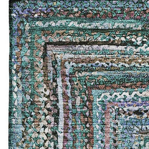HomeRoots 10' X 14' Teal & Brown Geometric Area Rug - Washable, Durable, UV-Protected, Perfect for High-Traffic Spaces! 699268