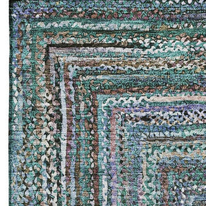 HomeRoots 10' X 14' Teal & Brown Geometric Area Rug - Washable, Durable, UV-Protected, Perfect for High-Traffic Spaces! 699268
