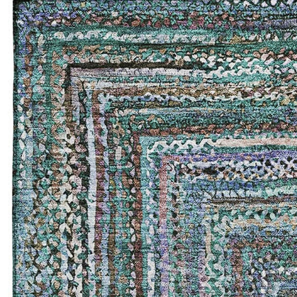 HomeRoots 10' X 14' Teal & Brown Geometric Area Rug - Washable, Durable, UV-Protected, Perfect for High-Traffic Spaces! 699268