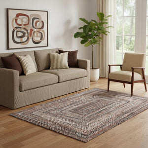 HomeRoots 5' X 8' Terra Cotta & Beige Geometric Area Rug – Washable, UV Protected, Perfect for Homes with Kids & Pets 699270