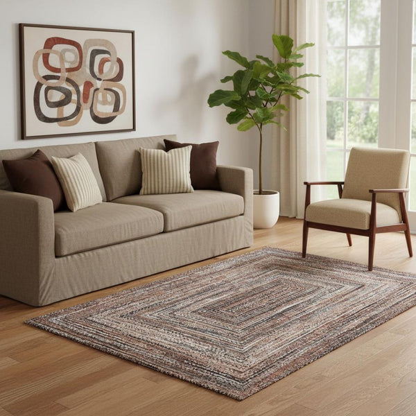 HomeRoots 5' X 8' Terra Cotta & Beige Geometric Area Rug – Washable, UV Protected, Perfect for Homes with Kids & Pets 699270
