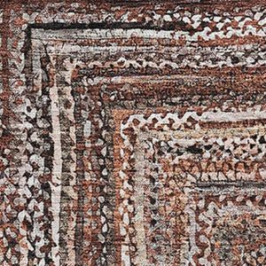HomeRoots 5' X 8' Terra Cotta & Beige Geometric Area Rug – Washable, UV Protected, Perfect for Homes with Kids & Pets 699270