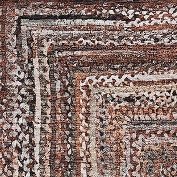 HomeRoots 5' X 8' Terra Cotta & Beige Geometric Area Rug – Washable, UV Protected, Perfect for Homes with Kids & Pets 699270