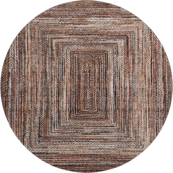 HomeRoots 8' Stylish Terra Cotta & Beige Round Rug - Washable, UV Protected, Durable for Homes with Kids & Pets 699271
