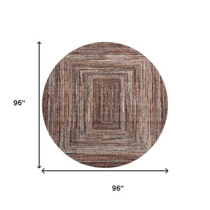 HomeRoots 8' Stylish Terra Cotta & Beige Round Rug - Washable, UV Protected, Durable for Homes with Kids & Pets 699271