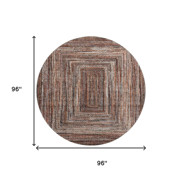 HomeRoots 8' Stylish Terra Cotta & Beige Round Rug - Washable, UV Protected, Durable for Homes with Kids & Pets 699271