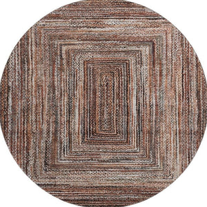 HomeRoots 8' Stylish Terra Cotta & Beige Round Rug - Washable, UV Protected, Durable for Homes with Kids & Pets 699271