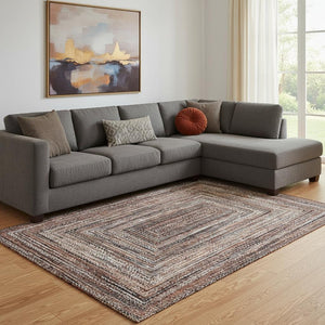 HomeRoots 8' X 10' Geometric Terra Cotta and Beige Area Rug - Washable, UV Protected, Stain-Resistant Comfort 699272