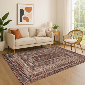 HomeRoots 8' X 10' Geometric Terra Cotta and Beige Area Rug - Washable, UV Protected, Stain-Resistant Comfort 699272