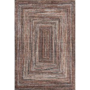 HomeRoots 8' X 10' Geometric Terra Cotta and Beige Area Rug - Washable, UV Protected, Stain-Resistant Comfort 699272