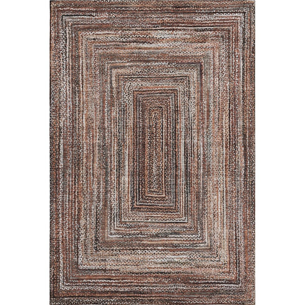 HomeRoots 8' X 10' Geometric Terra Cotta and Beige Area Rug - Washable, UV Protected, Stain-Resistant Comfort 699272