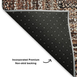 HomeRoots 8' X 10' Geometric Terra Cotta and Beige Area Rug - Washable, UV Protected, Stain-Resistant Comfort 699272