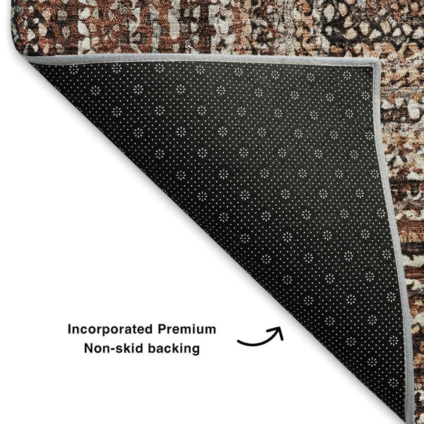 HomeRoots 8' X 10' Geometric Terra Cotta and Beige Area Rug - Washable, UV Protected, Stain-Resistant Comfort 699272
