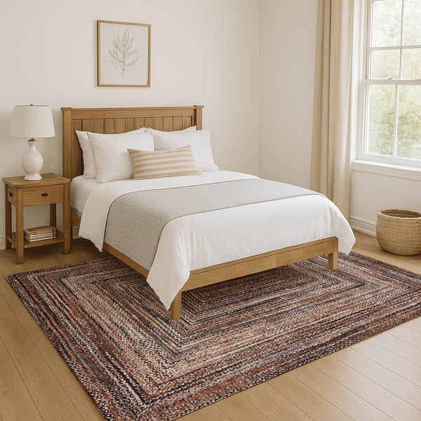 HomeRoots 8' X 10' Geometric Terra Cotta and Beige Area Rug - Washable, UV Protected, Stain-Resistant Comfort 699272