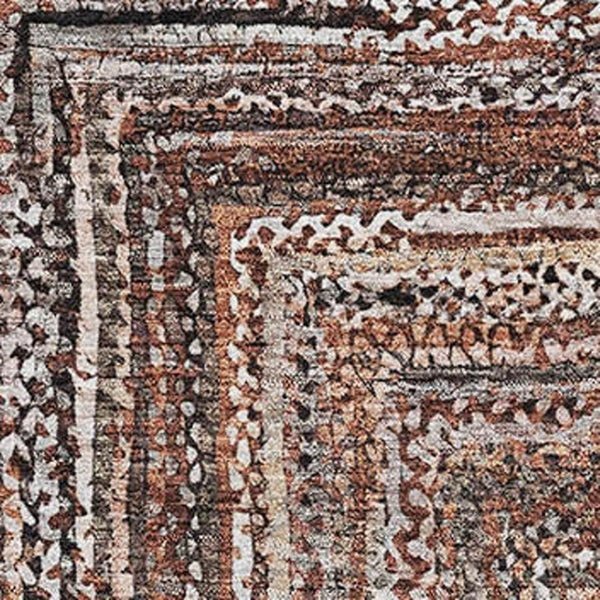HomeRoots 8' X 10' Geometric Terra Cotta and Beige Area Rug - Washable, UV Protected, Stain-Resistant Comfort 699272