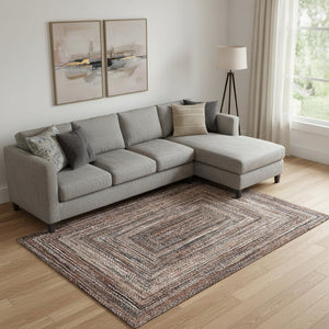 HomeRoots 9' X 12' Terra Cotta & Beige Geometric Area Rug – Durable, Stain Resistant, UV Protected for Modern Spaces 699273