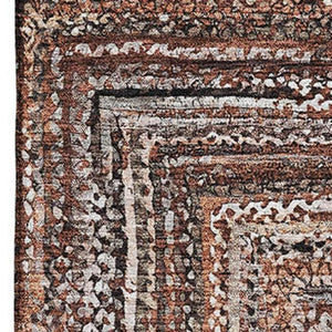 HomeRoots 9' X 12' Terra Cotta & Beige Geometric Area Rug – Durable, Stain Resistant, UV Protected for Modern Spaces 699273