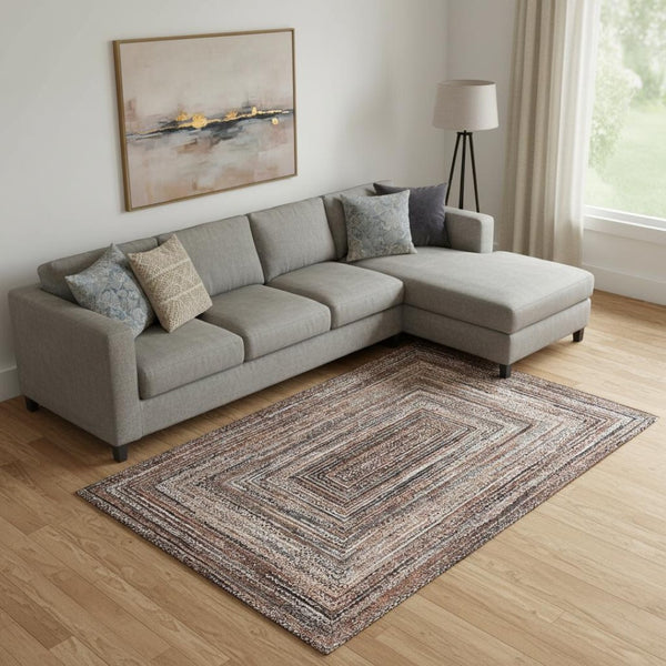 HomeRoots 10' X 14' Stylish Terra Cotta & Beige Geometric Washable Area Rug with UV Protection & Comfort 699274