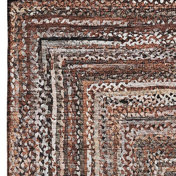 HomeRoots 10' X 14' Stylish Terra Cotta & Beige Geometric Washable Area Rug with UV Protection & Comfort 699274