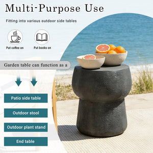 English Elm U_style Outdoor Concrete Accent Table Sculptural Double Barrel Mgo Weathered Patio Stool Black N711P422075B