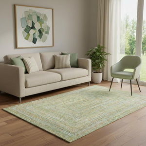 HomeRoots 5' Artichoke Green & Blue Geometric Area Rug - Washable, UV-Protected, Durable Design for Versatile Spaces 699276