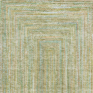 HomeRoots 5' Artichoke Green & Blue Geometric Area Rug - Washable, UV-Protected, Durable Design for Versatile Spaces 699276