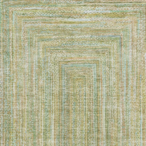 HomeRoots 5' Artichoke Green & Blue Geometric Area Rug - Washable, UV-Protected, Durable Design for Versatile Spaces 699276