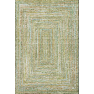 HomeRoots 5' Artichoke Green & Blue Geometric Area Rug - Washable, UV-Protected, Durable Design for Versatile Spaces 699276