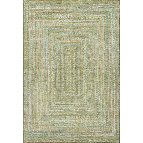 HomeRoots 5' Artichoke Green & Blue Geometric Area Rug - Washable, UV-Protected, Durable Design for Versatile Spaces 699276