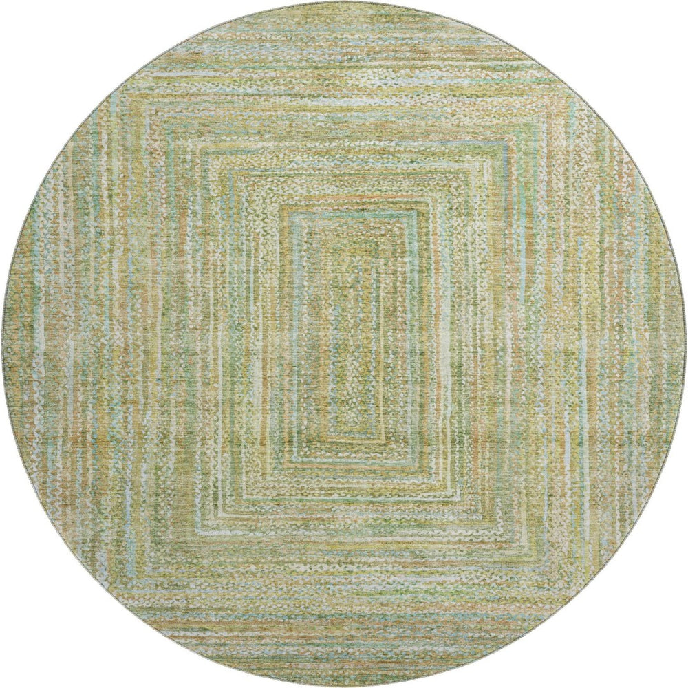 HomeRoots 8' Artichoke Green & Blue Geometric Washable Rug - UV Protected, Stain-Resistant, Non-Slip Design 699277