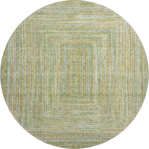 HomeRoots 8' Artichoke Green & Blue Geometric Washable Rug - UV Protected, Stain-Resistant, Non-Slip Design 699277