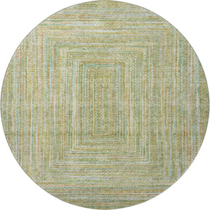 HomeRoots 8' Artichoke Green & Blue Geometric Washable Rug - UV Protected, Stain-Resistant, Non-Slip Design 699277