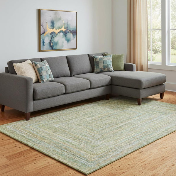 HomeRoots 8' X 10' Artichoke Green & Blue Geometric Washable Area Rug - Durable, Stain-Resistant & UV Protected 699278