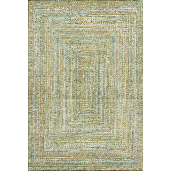 HomeRoots 8' X 10' Artichoke Green & Blue Geometric Washable Area Rug - Durable, Stain-Resistant & UV Protected 699278