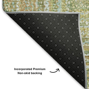 HomeRoots 8' X 10' Artichoke Green & Blue Geometric Washable Area Rug - Durable, Stain-Resistant & UV Protected 699278