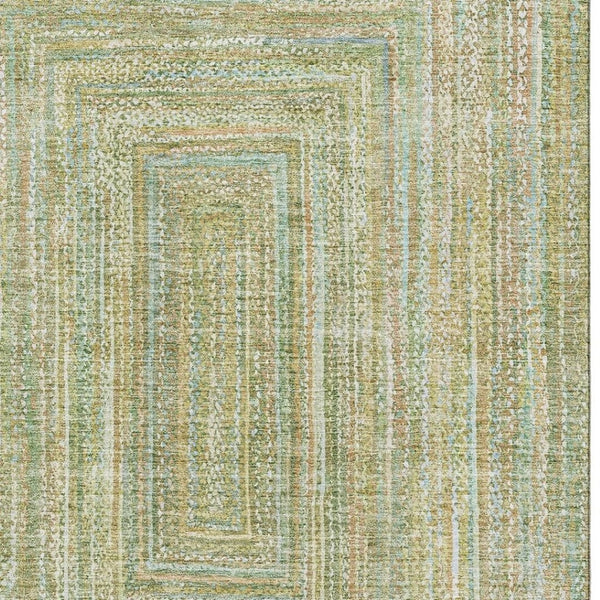 HomeRoots 8' X 10' Artichoke Green & Blue Geometric Washable Area Rug - Durable, Stain-Resistant & UV Protected 699278
