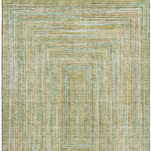 HomeRoots 8' X 10' Artichoke Green & Blue Geometric Washable Area Rug - Durable, Stain-Resistant & UV Protected 699278