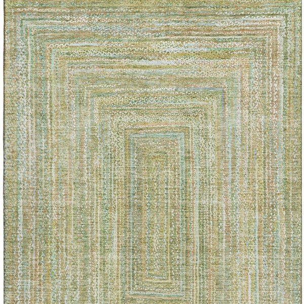 HomeRoots 8' X 10' Artichoke Green & Blue Geometric Washable Area Rug - Durable, Stain-Resistant & UV Protected 699278