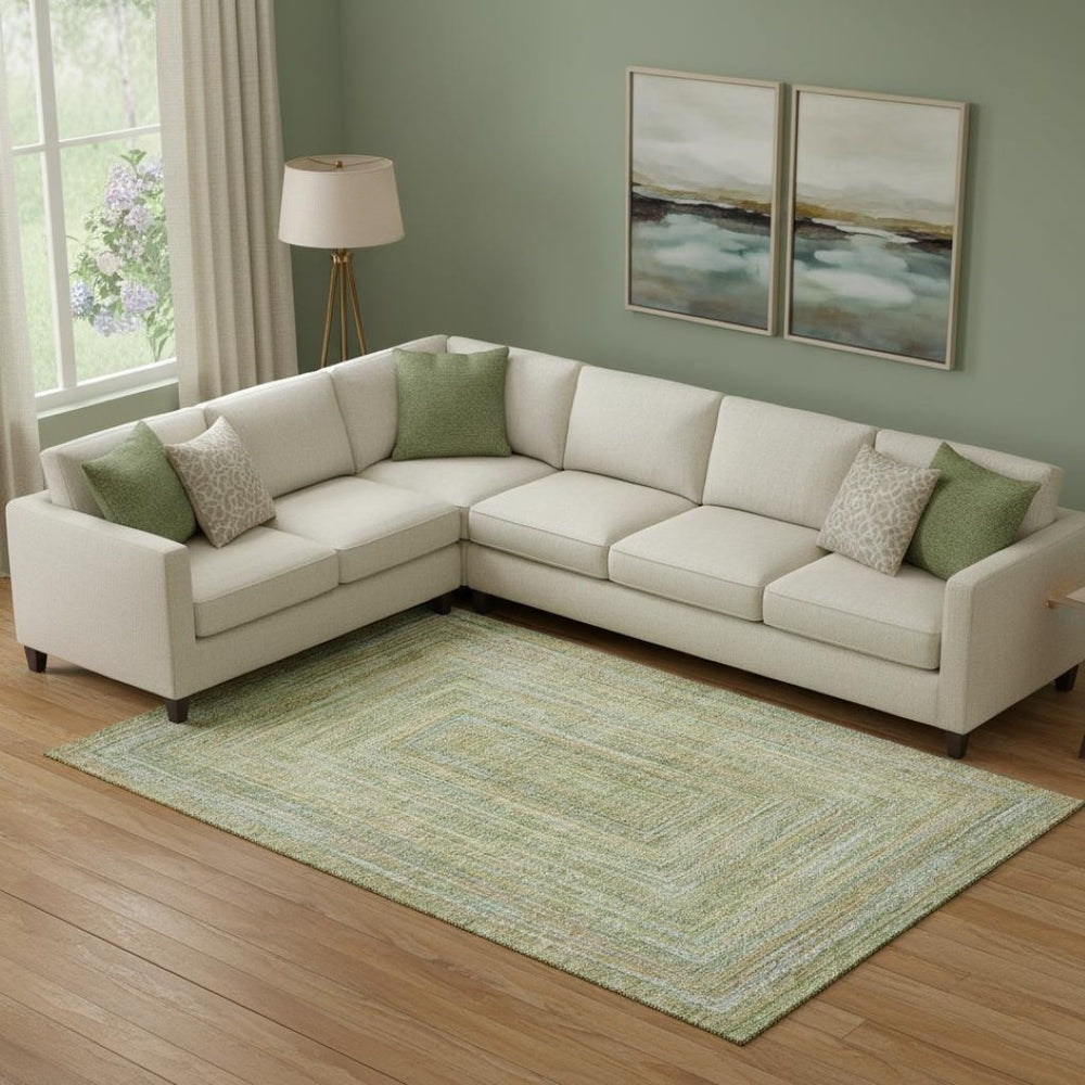 HomeRoots 9' X 12' Artichoke Green & Blue Geometric Area Rug - Washable, Durable & UV Protected for Busy Homes 699279