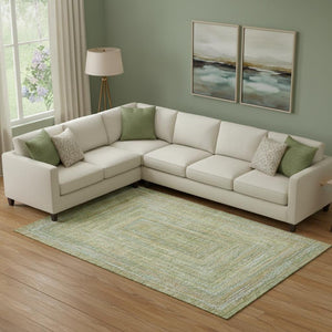 HomeRoots 9' X 12' Artichoke Green & Blue Geometric Area Rug - Washable, Durable & UV Protected for Busy Homes 699279