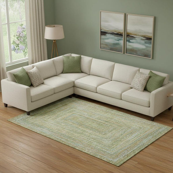 HomeRoots 9' X 12' Artichoke Green & Blue Geometric Area Rug - Washable, Durable & UV Protected for Busy Homes 699279
