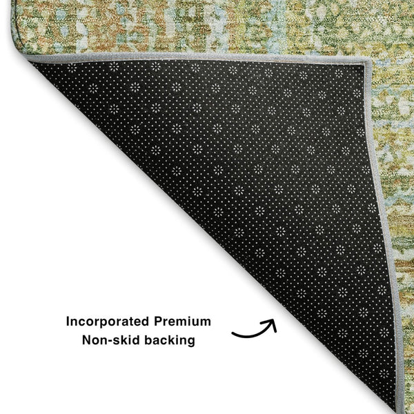 HomeRoots 9' X 12' Artichoke Green & Blue Geometric Area Rug - Washable, Durable & UV Protected for Busy Homes 699279