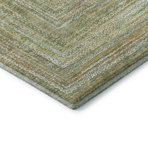 HomeRoots 9' X 12' Artichoke Green & Blue Geometric Area Rug - Washable, Durable & UV Protected for Busy Homes 699279