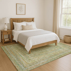 HomeRoots 9' X 12' Artichoke Green & Blue Geometric Area Rug - Washable, Durable & UV Protected for Busy Homes 699279