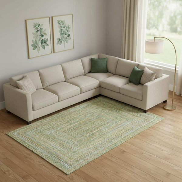 HomeRoots 10' X 14' Stylish Artichoke Green & Blue Geometric Washable Area Rug with UV Protection & Durability 699280