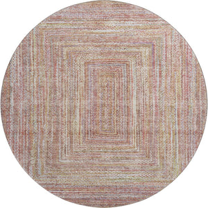 HomeRoots 8' Washable Round Rug in Rust & Mauve Geometric Design with UV Protection for Modern Homes 699283
