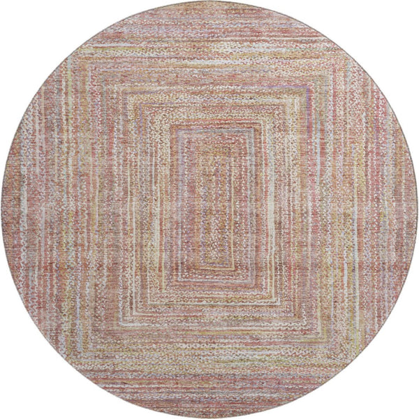 HomeRoots 8' Washable Round Rug in Rust & Mauve Geometric Design with UV Protection for Modern Homes 699283