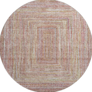 HomeRoots 8' Washable Round Rug in Rust & Mauve Geometric Design with UV Protection for Modern Homes 699283