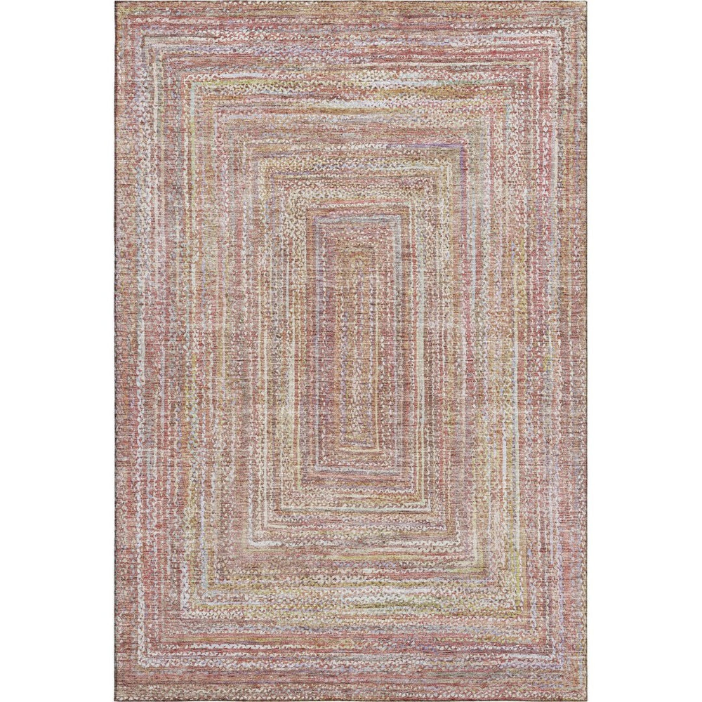 HomeRoots 8' X 10' Geometric Washable Area Rug in Rust and Mauve - UV Protected, Stain Resistant, Durable Design 699284